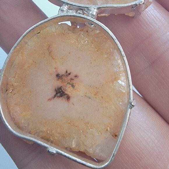 Sterling Silver Pendants Necklace with Handmade Peach Stalactite Slice Jewelry - Picture 6 of 10